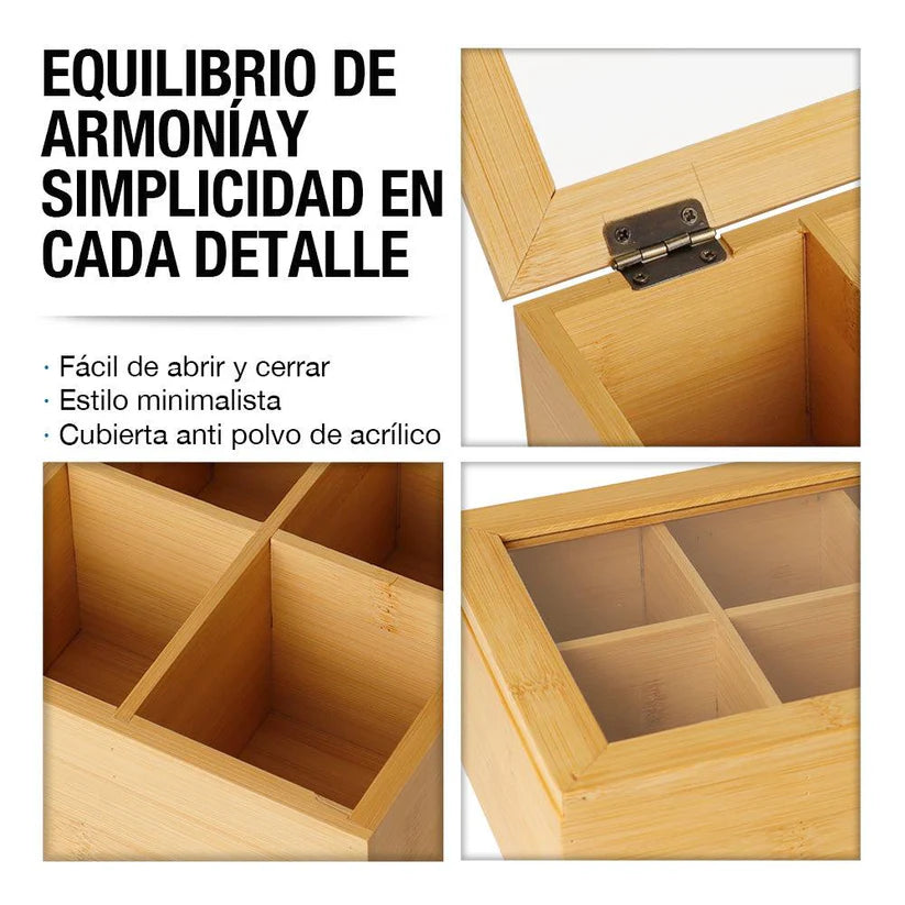 SET CAJA ORGANIZADORA DE BAMBÚ PARA TÉ