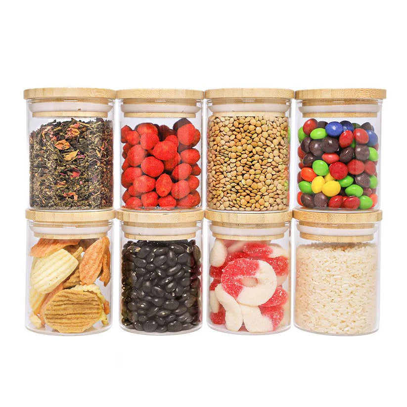 SET DE RECIPIENTES HERMÉTICOS DE VIDRIO 8 PZAS