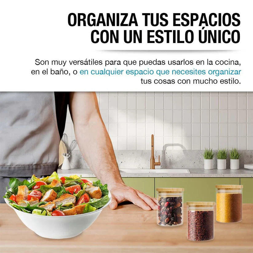 SET DE RECIPIENTES HERMÉTICOS DE VIDRIO 8 PZAS