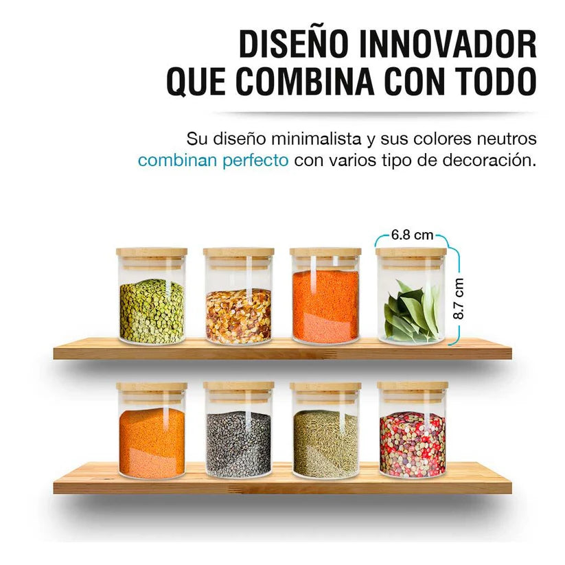SET DE RECIPIENTES HERMÉTICOS DE VIDRIO 8 PZAS